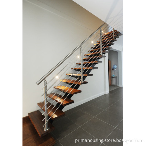 Internal Stairs with Steel Stringer Wood Treads for Homes